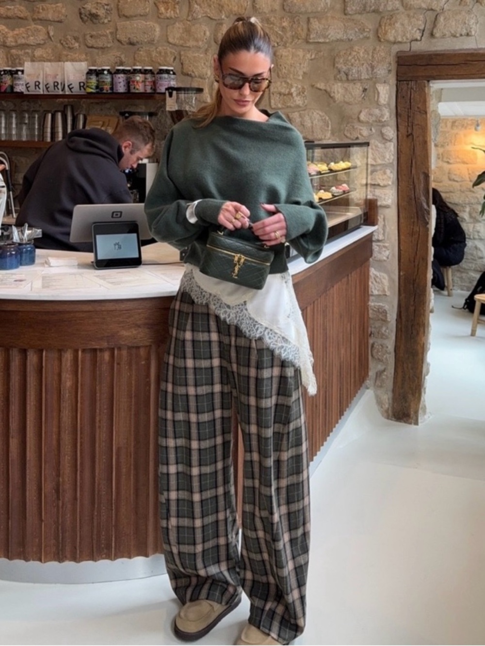 Zara ZW Collection Plaid Wool Blend Wide Leg Pants